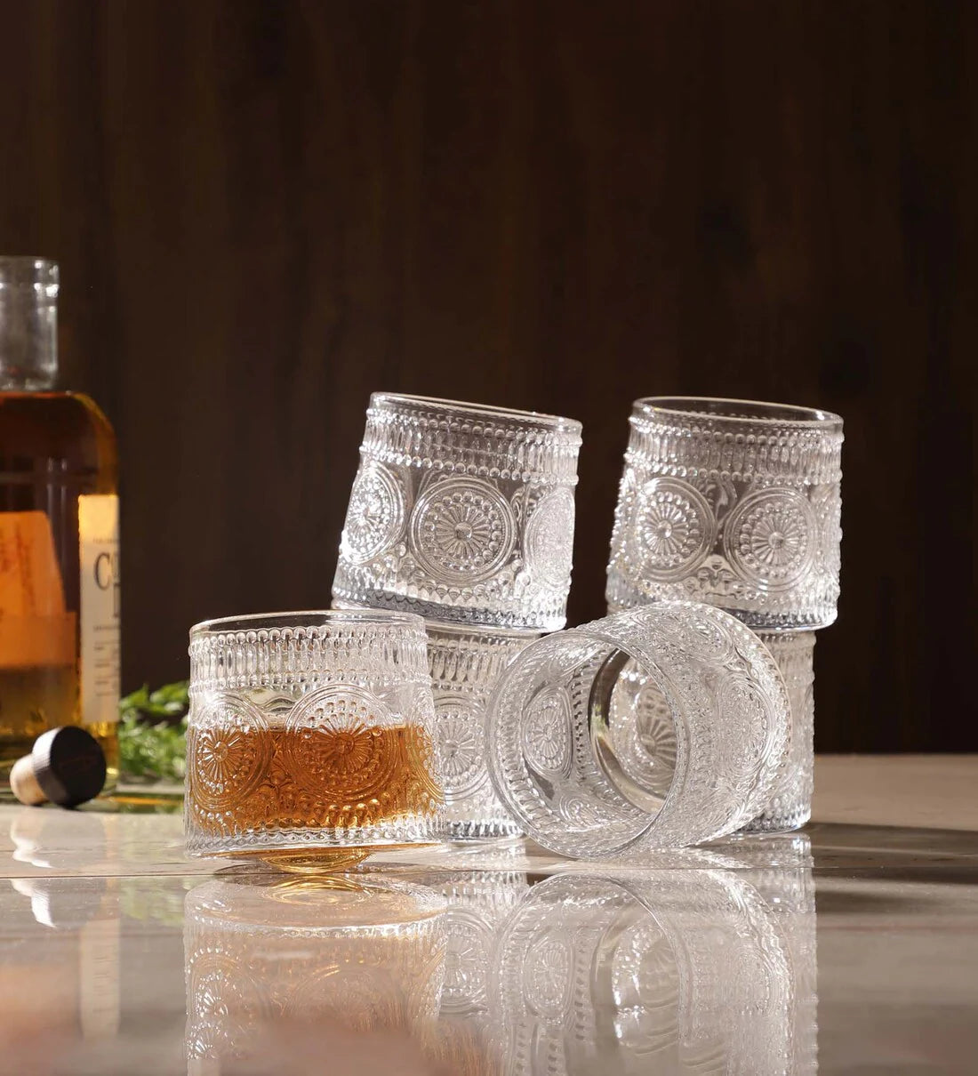 Vintage Embossed Whiskey Glass 160 ML(Pack Of 6)