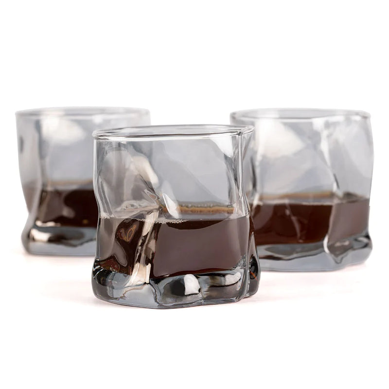 Crystal Black Uneven Whiskey Glass - 310ML(Pack Of 6)