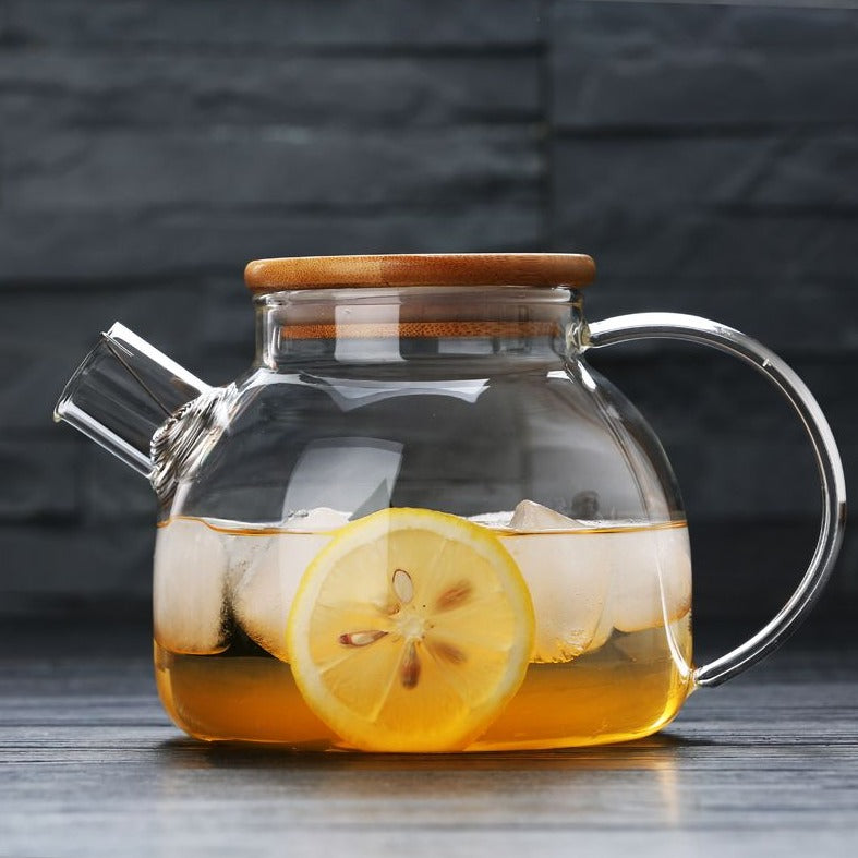 Wooden Lid Glass Teapot Kettle (1LTR)