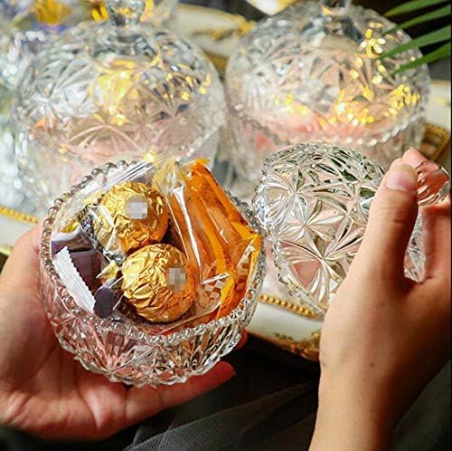 Crystal Glass Candy Round Shape jar Serving Bowl with Tray -Set of 3 Piece