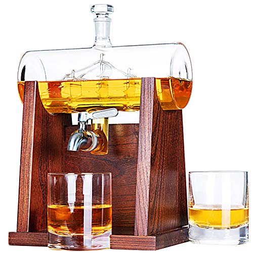 Carafe Ship Suite with 2 Whiskey Glasses and Wooden Stand - 1200ML