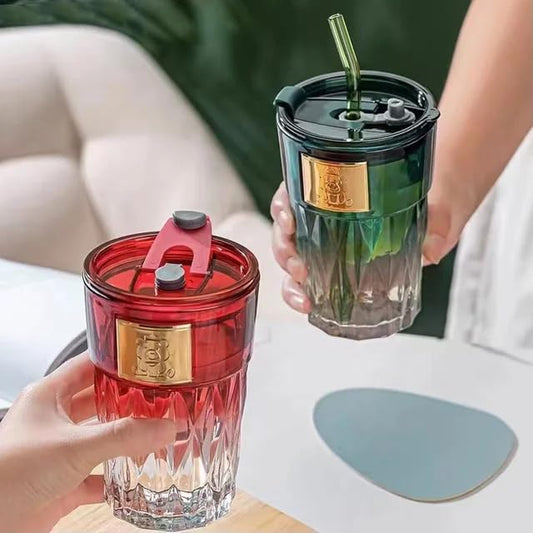 Multicolor Glass Sipper Cup - 400 ML(Pack Of 1)