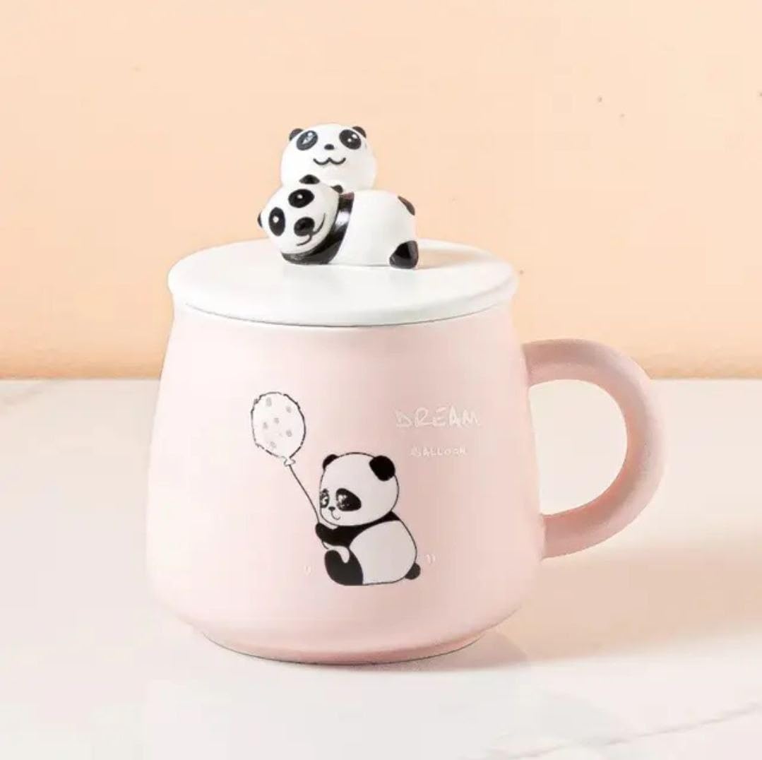 Panda Mug with 3D Hand-painted Lid And Spoon - 300ML (Pack Of 1)