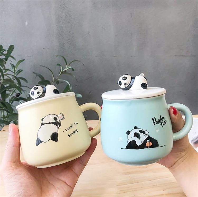 Panda Mug with 3D Hand-painted Lid And Spoon - 300ML (Pack Of 1)