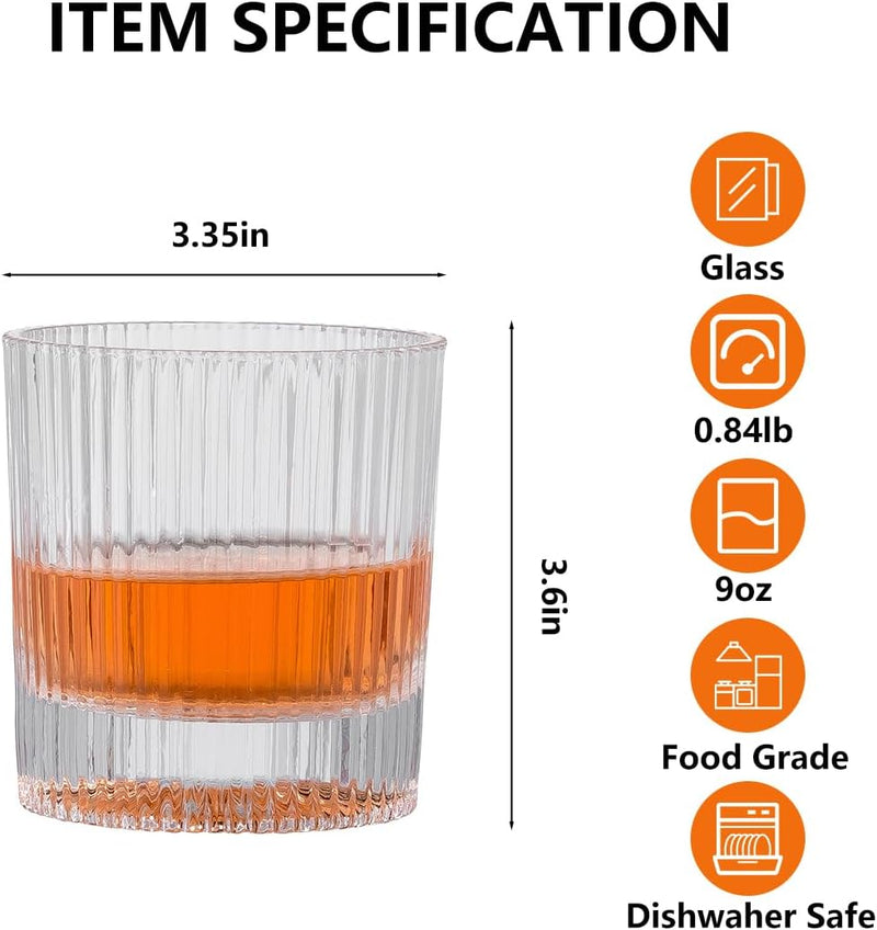 Crystal Striped Lowball Whiskey Glass - 260ML(Pack Of 6)