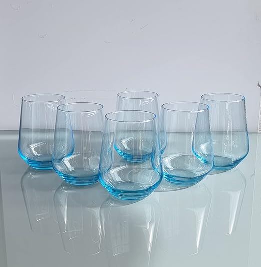 CRISTAL CLEAR BLUE WHISKY GLASS -370ML(Pack Of 6)