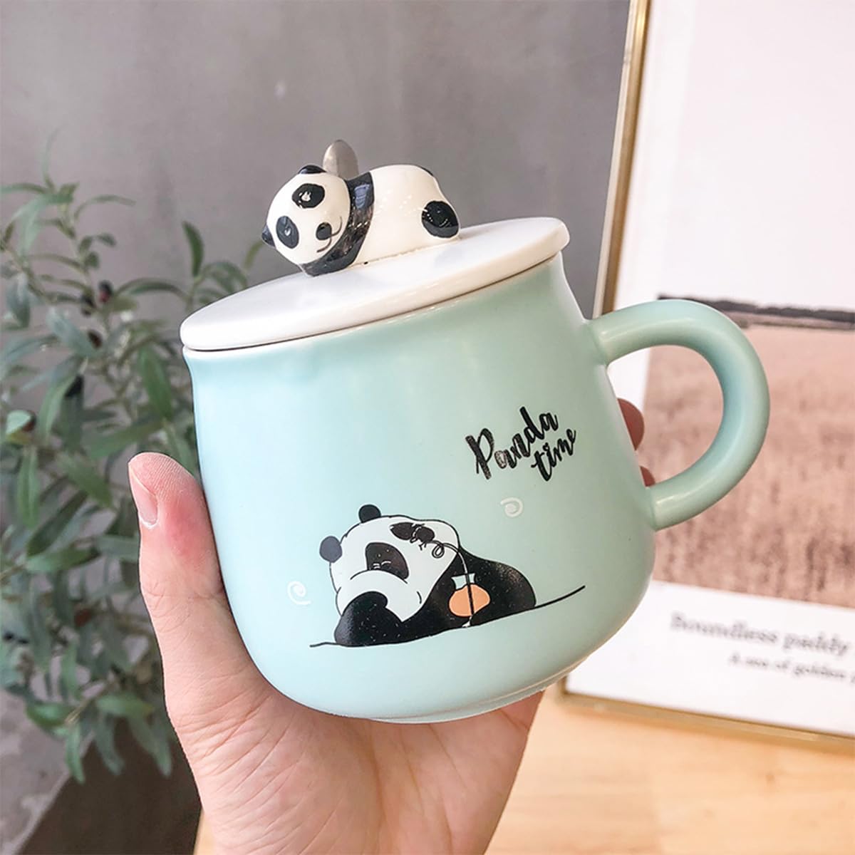 Panda Mug with 3D Hand-painted Lid And Spoon - 300ML (Pack Of 1)