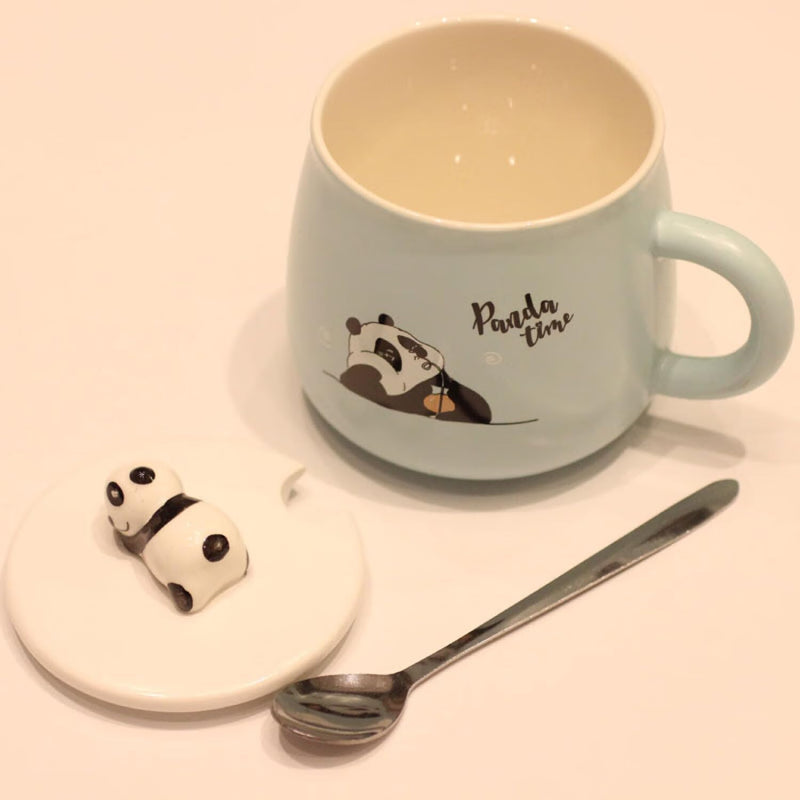 Panda Mug with 3D Hand-painted Lid And Spoon - 300ML (Pack Of 1)