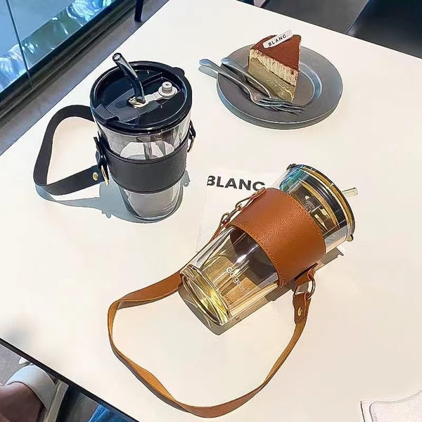 Glass Coffee Mugs with Lid - 450ml (1 Pcs)