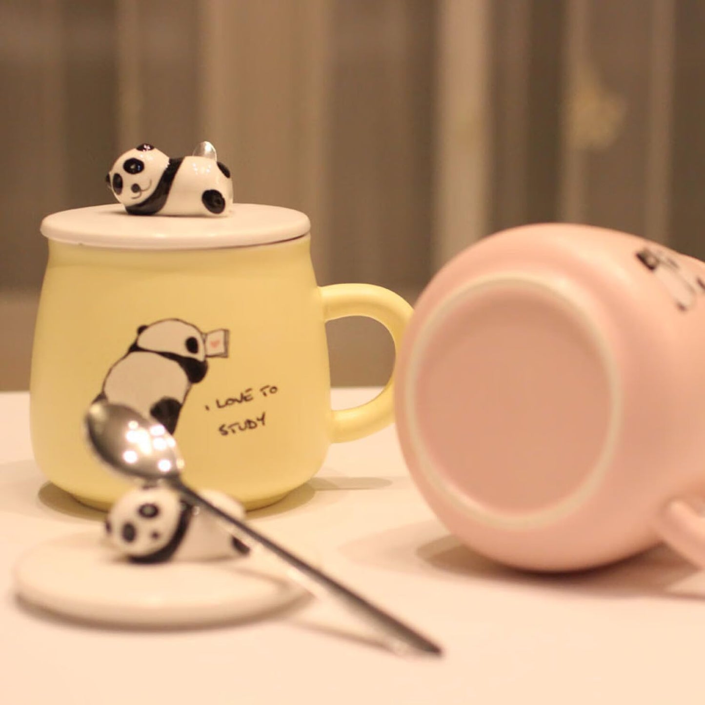 Panda Mug with 3D Hand-painted Lid And Spoon - 300ML (Pack Of 1)