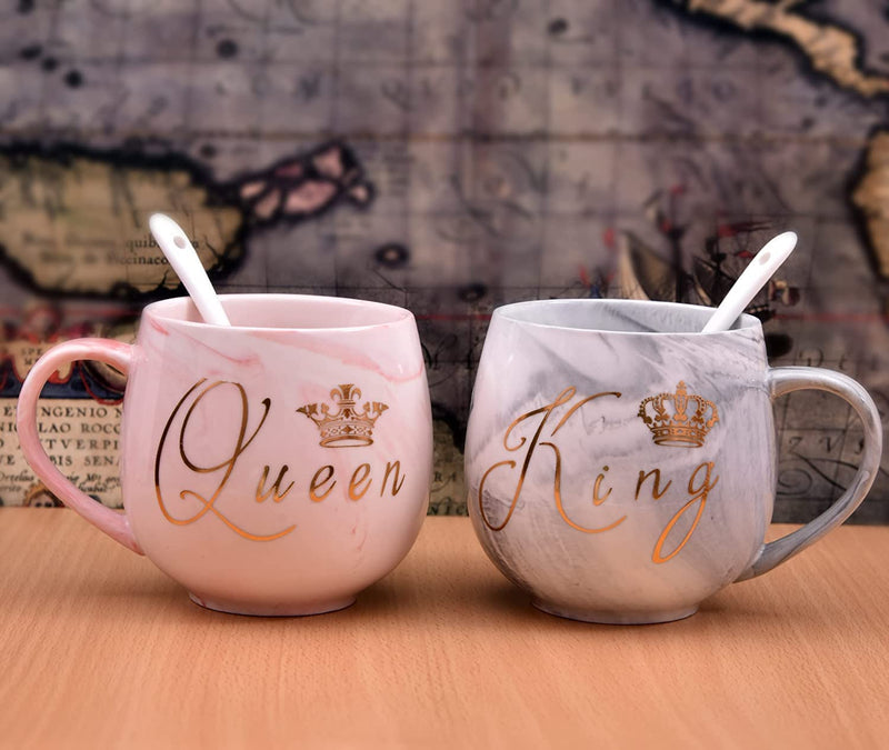 King and Queen Printed Style Ceramic Coffee Mug (350 ML) (Pack Of 2)