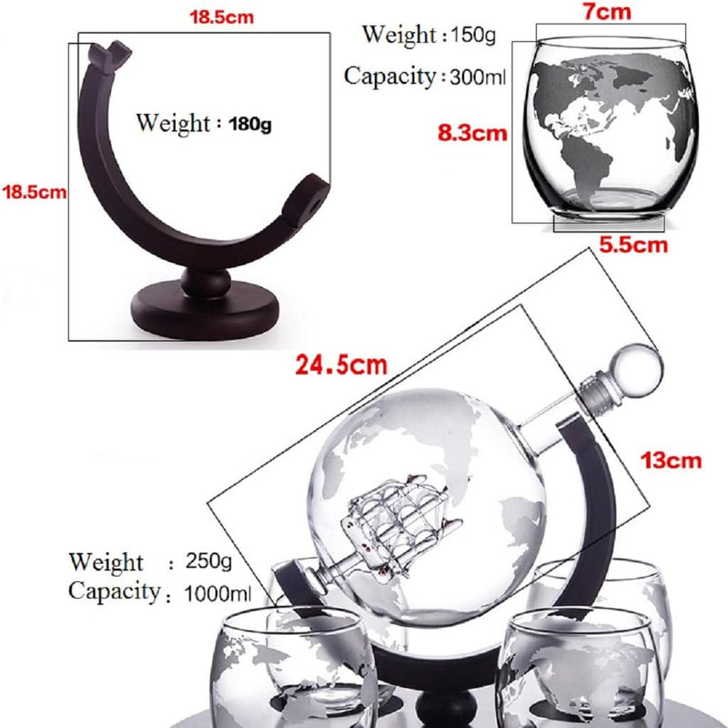 World Globe Decanter And Glass Set 850ML