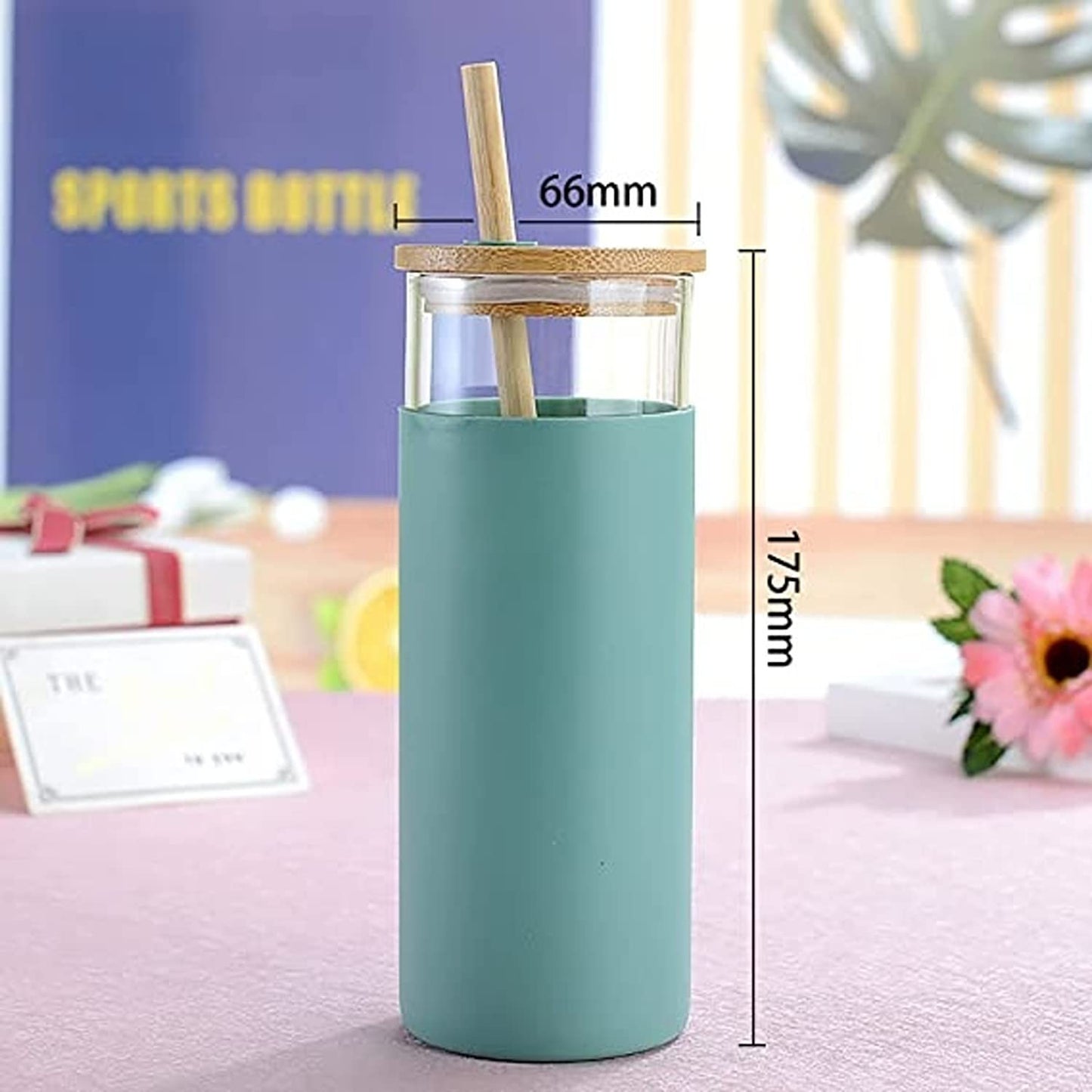 Borosilicate Glass Tumbler with Lid and Straw 450ml (1 Pcs)