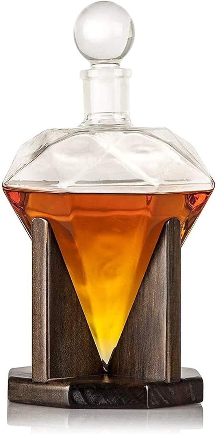 Single Handcrafted Diamond Glass Wine and Whiskey Decanter - 1000ML