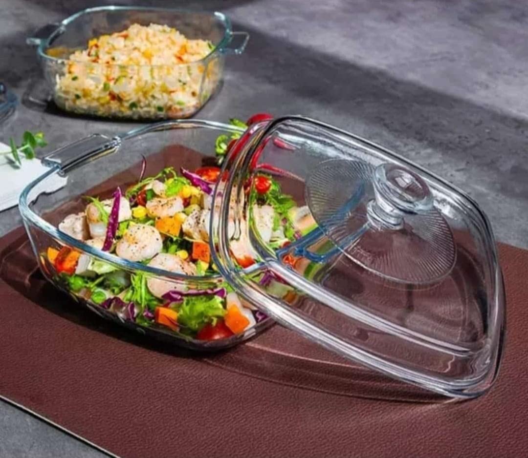 Square Glass Casserole Bowl with Lid - 1000ML