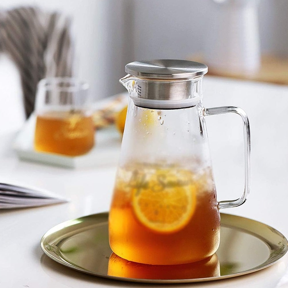 Glass Water Jug with a steel Lid  (1.8 Ltr) (1 Pcs)