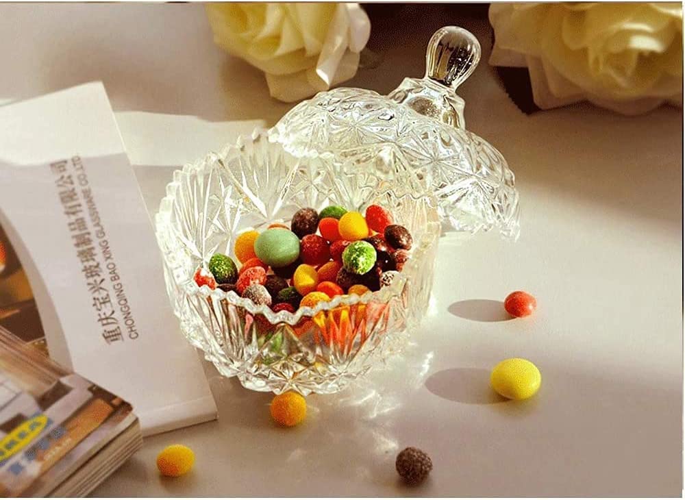 Crystal Glass Candy Round Shape jar Serving Bowl with Tray -Set of 3 Piece