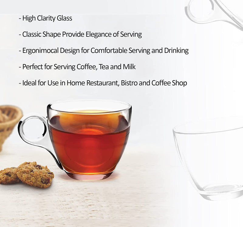 Round Glass Tea/Coffee Cup with Saucer - 150ML (Pack Of 6)