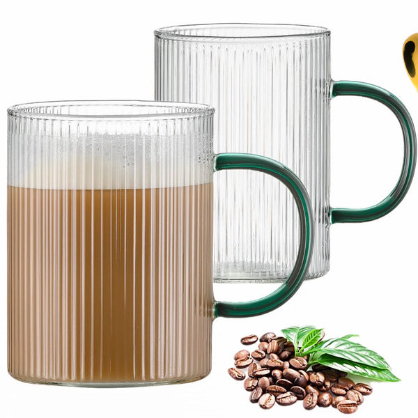 Striped colorful handle Glass Coffee Cups - 300ML (Pack Of 6)