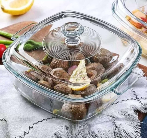 Square Glass Casserole Bowl with Lid - 1000ML