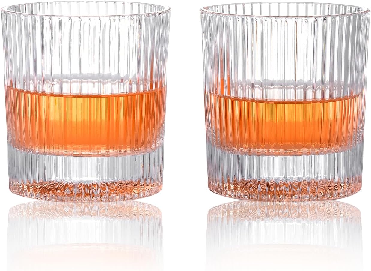 Crystal Striped Lowball Whiskey Glass - 260ML(Pack Of 6)