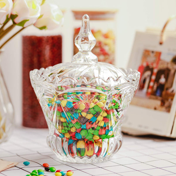 Crystal Candy Jar, Large Covered Candy Bowl (1 Pcs)