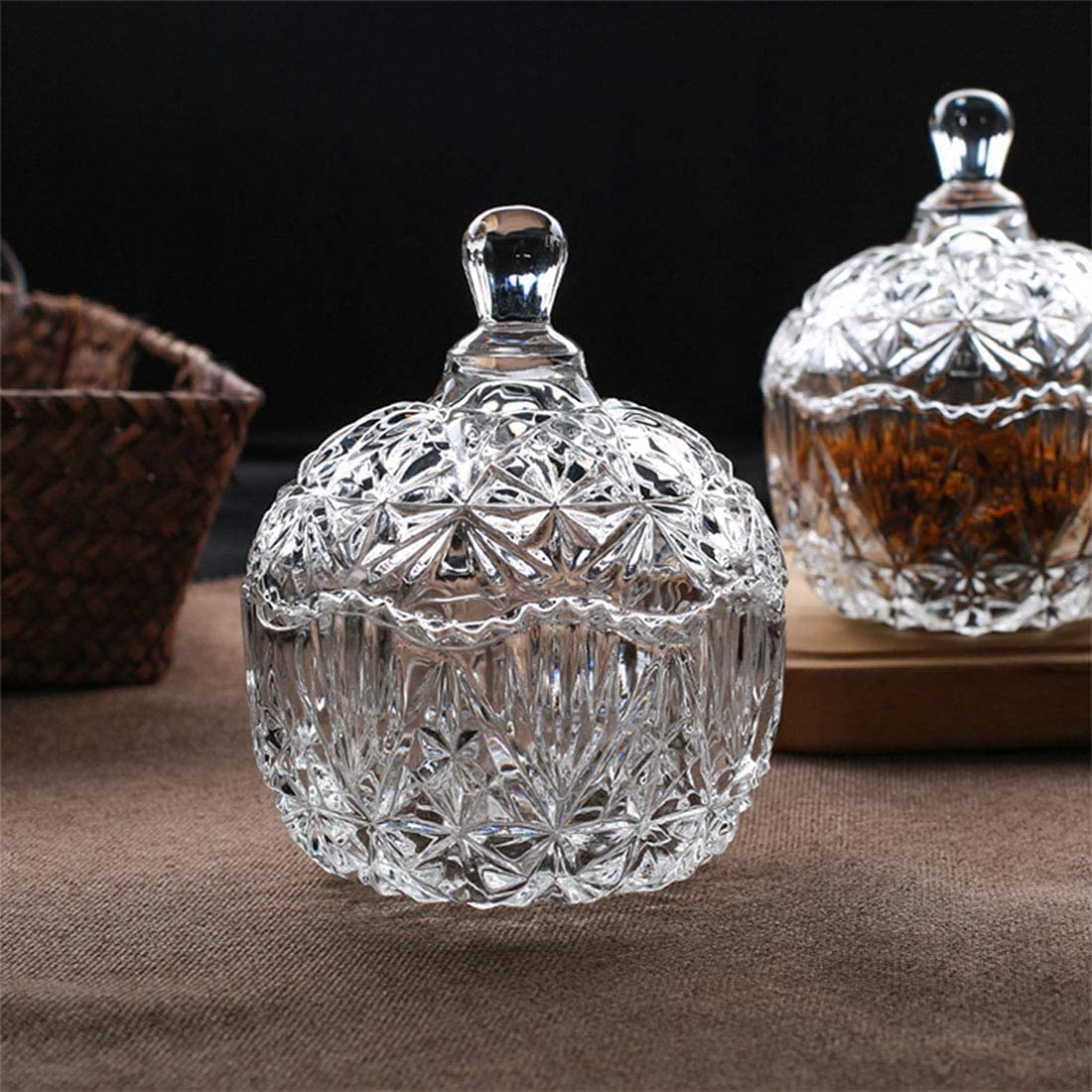 Crystal Glass Candy Round Shape jar Serving Bowl with Tray -Set of 3 Piece