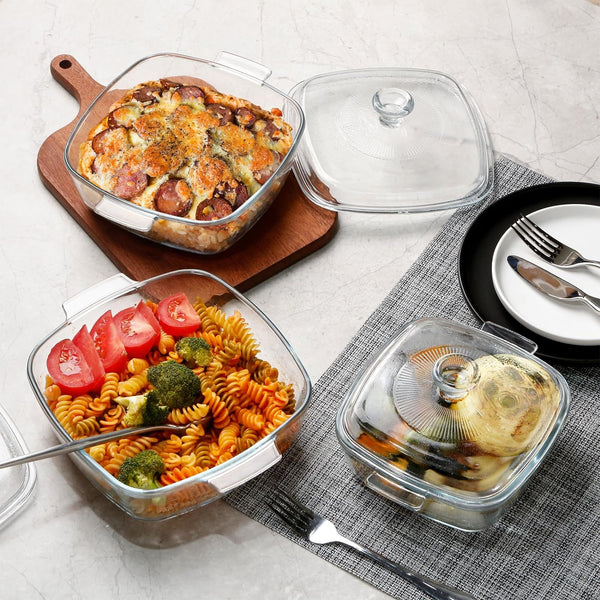 Square Glass Casserole Bowl with Lid - 1000ML