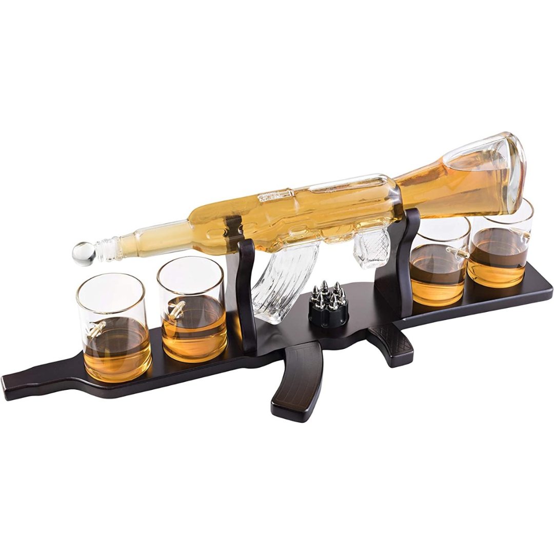 Gun With Bullets Whiskey  Large Decanter Set With 4 Bullet Whiskey Glasses - 1000ML