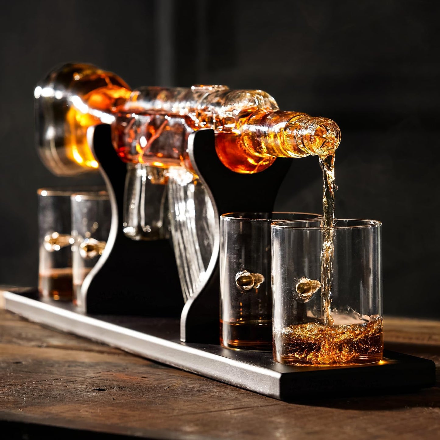 Gun With Bullets Whiskey  Large Decanter Set With 4 Bullet Whiskey Glasses - 1000ML