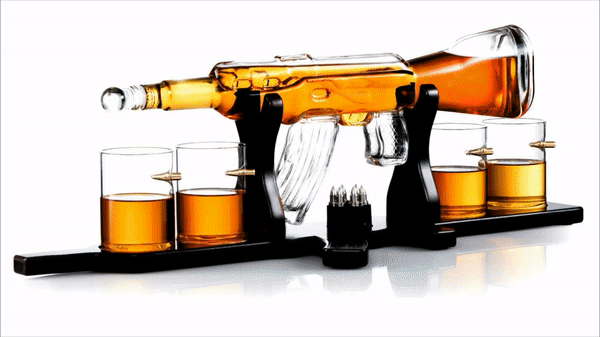 Gun With Bullets Whiskey  Large Decanter Set With 4 Bullet Whiskey Glasses - 1000ML