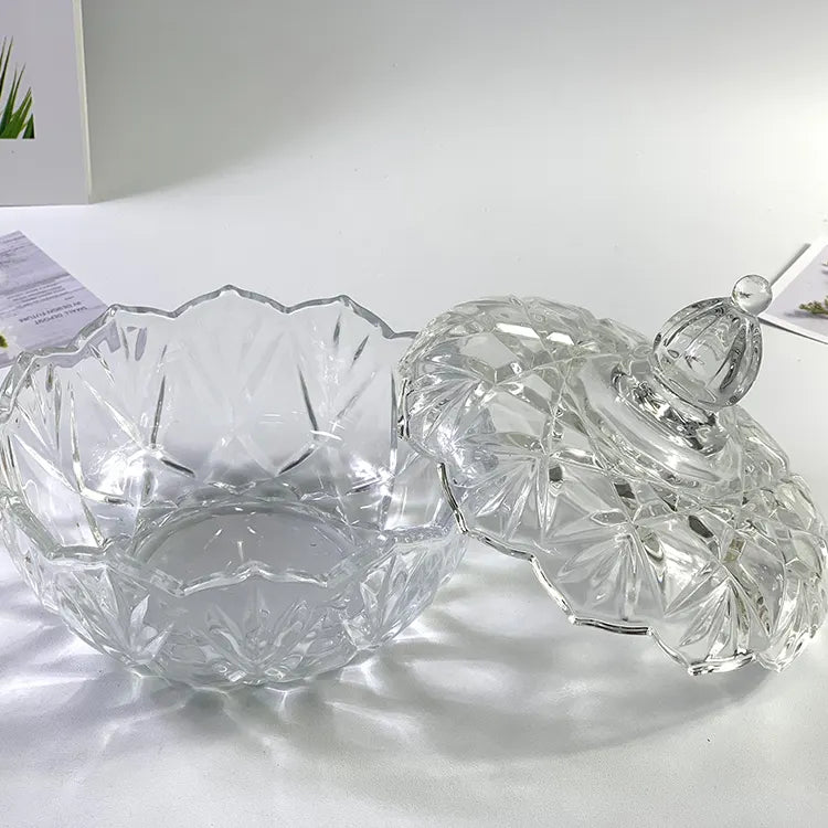 Crystal Glass Candy Round Shape jar Serving Bowl (Pack Of 1)