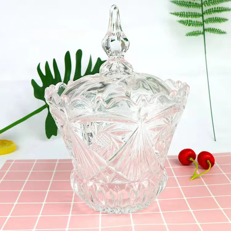 Crystal Candy Jar, Large Covered Candy Bowl (1 Pcs)