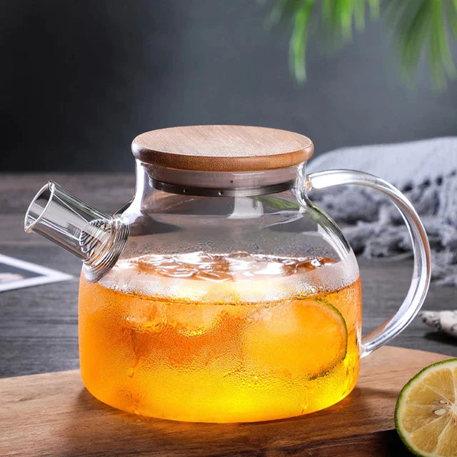 Wooden Lid Glass Teapot Kettle (1LTR)