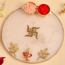 Resin Handmade Arti Thali, Decorative Pooja thali Set -  Off White symbol of Saathiya