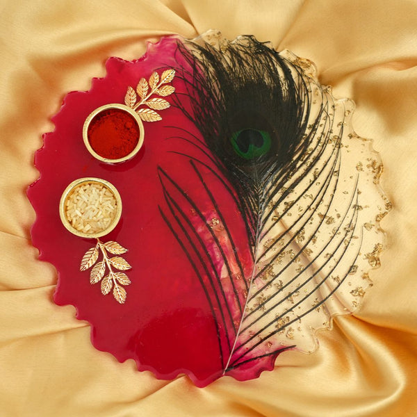 Resin Handmade Arti Thali, Decorative Pooja thali Set - Red Morpich