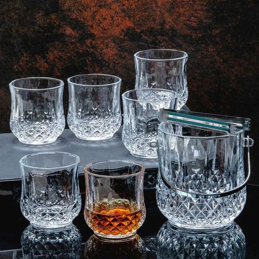 Whiskey Glass with Bucket or Tumbler and ice Handler Set of 7