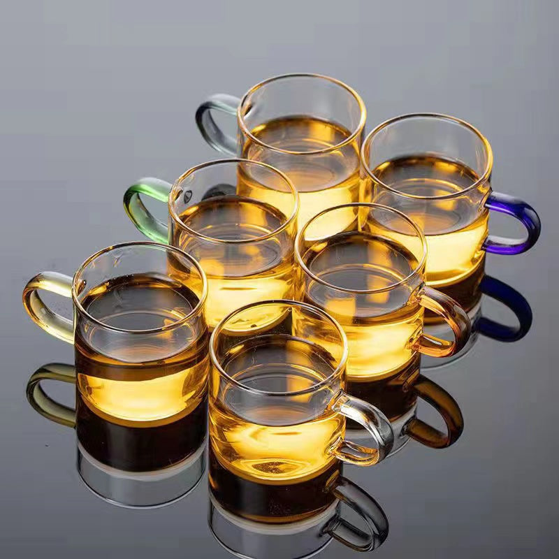 Borosilicate Clear Glass Mugs with Colorful Handles (Pack Of 6)