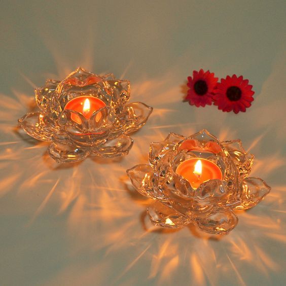 Crystal Lotus Candle Tealight Holders (Pack Of 6)