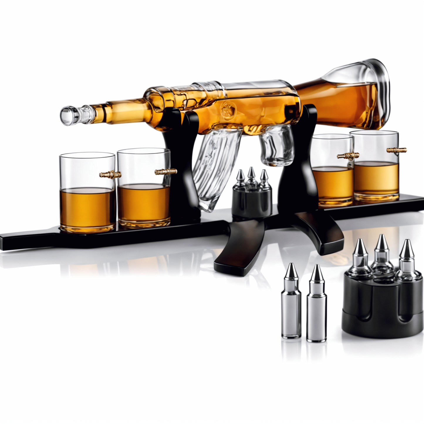 Gun With Bullets Whiskey  Large Decanter Set With 4 Bullet Whiskey Glasses - 1000ML