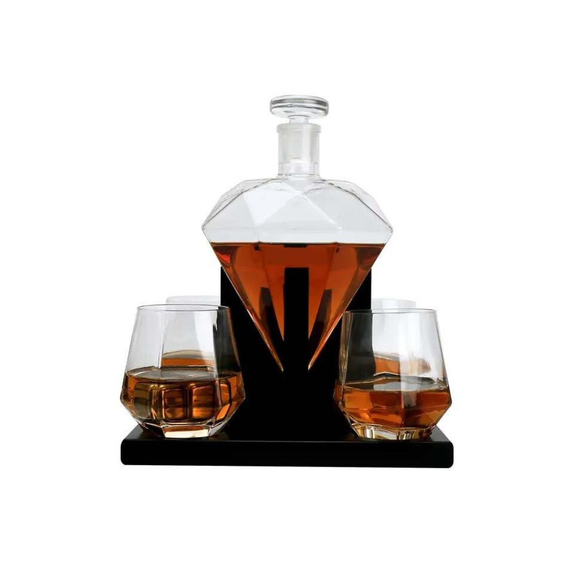 Diamond Decanter Set with Oak Stand - Perfect Whiskey Lover Gift For Home Bar - 850ML