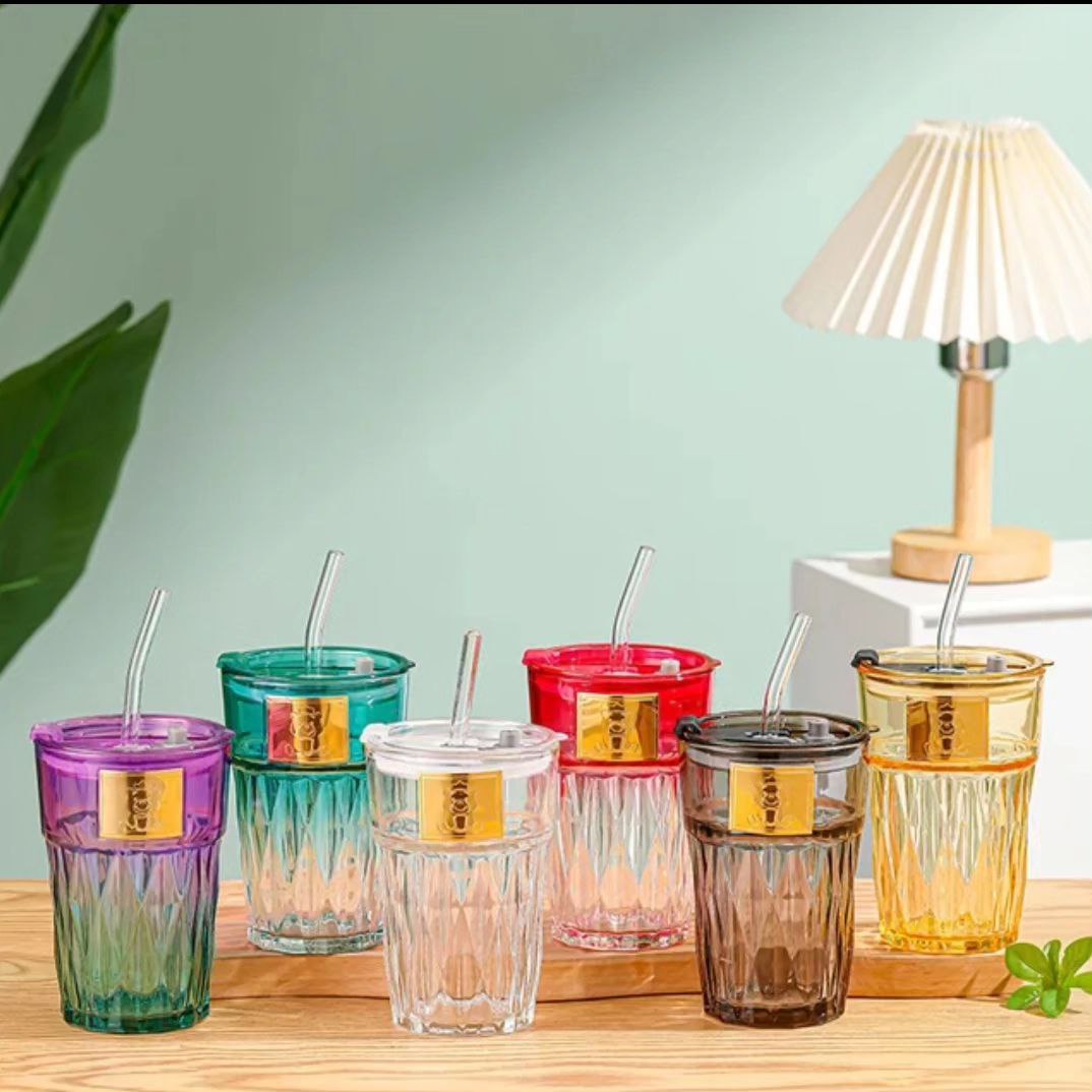 Multicolor Glass Sipper Cup - 400 ML(Pack Of 1)