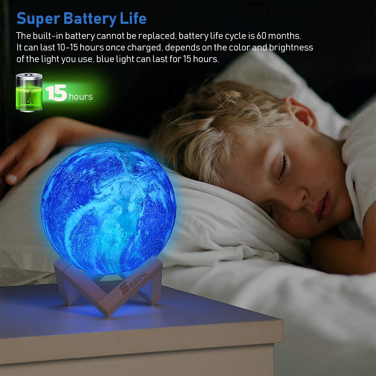 16 Colors LED Lamp, 3D Earth Lamp with Wood Stand - Skyborn