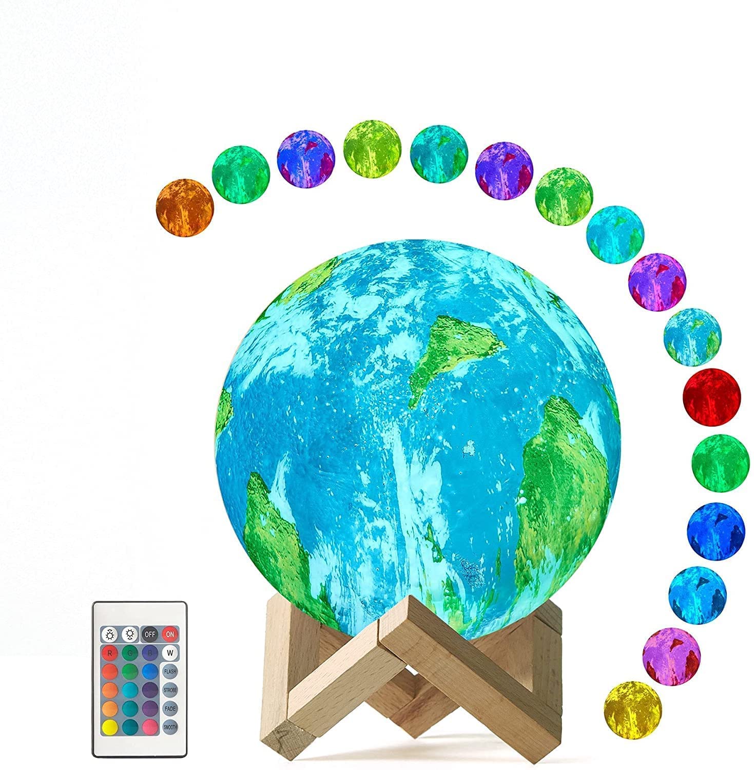 16 Colors LED Lamp, 3D Earth Lamp with Wood Stand - Skyborn