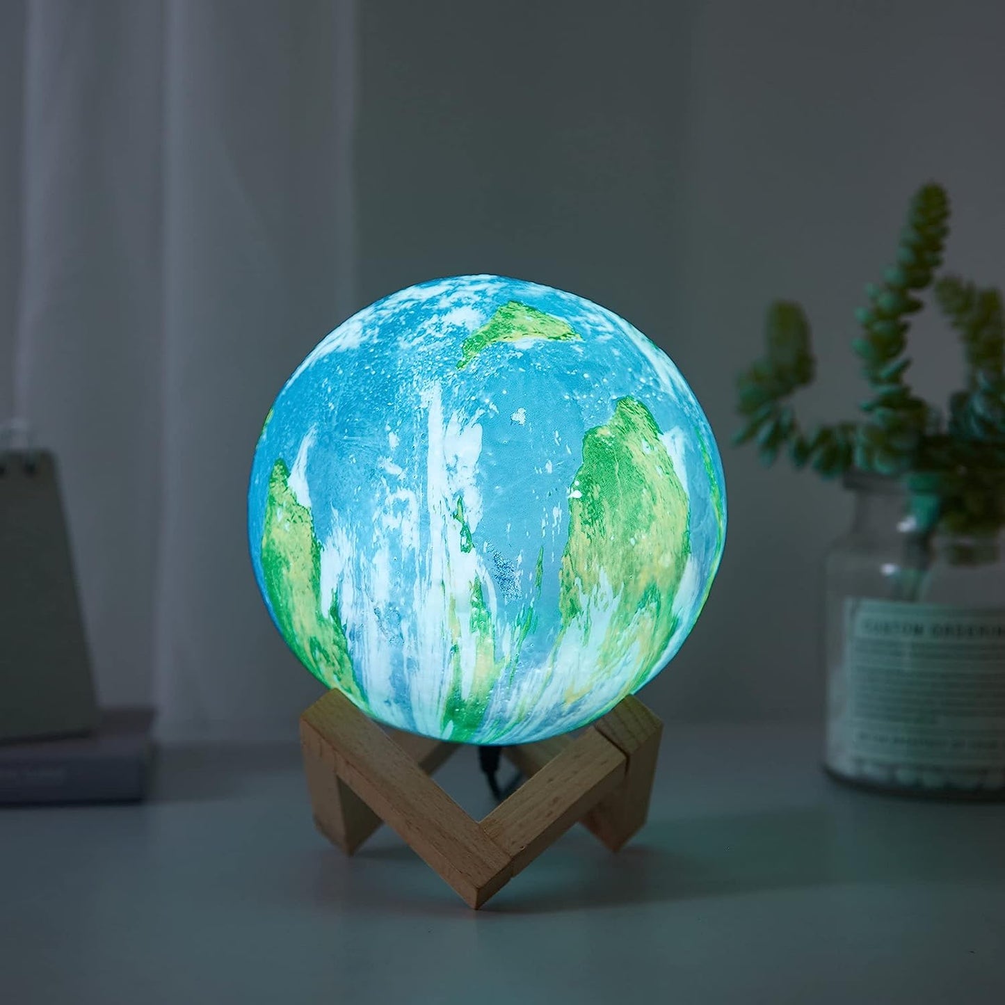 16 Colors LED Lamp, 3D Earth Lamp with Wood Stand - Skyborn