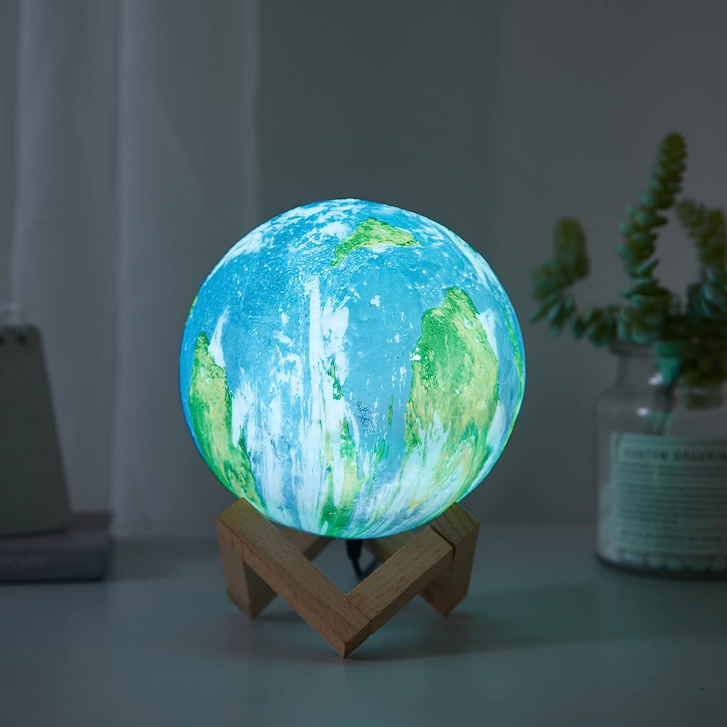 16 Colors LED Lamp, 3D Earth Lamp with Wood Stand - Skyborn