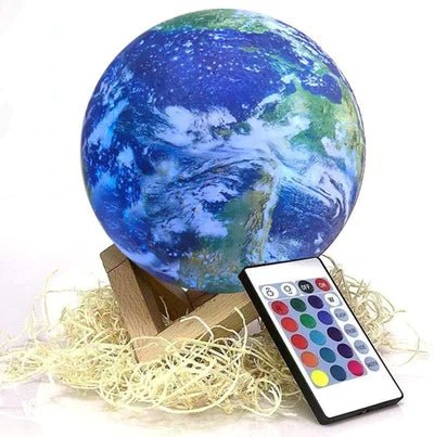 16 Colors LED Lamp, 3D Earth Lamp with Wood Stand - Skyborn