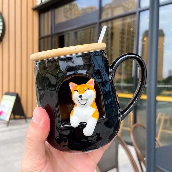 3D Animal Coffee Mug with Wooden Lid & Spoon-Pack of 1-Multi Design - Skyborn