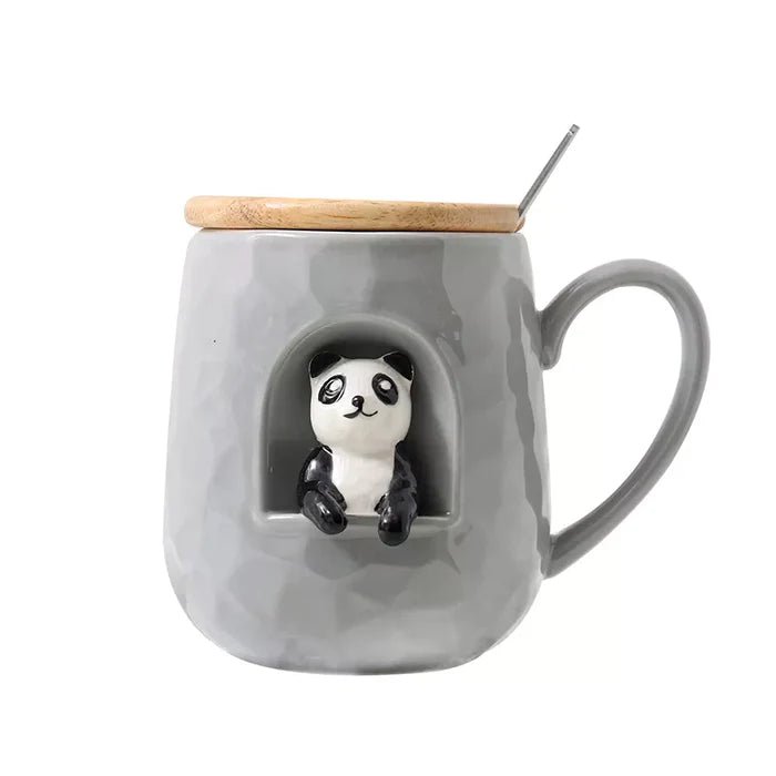 3D Animal Coffee Mug with Wooden Lid & Spoon-Pack of 1-Multi Design - Skyborn