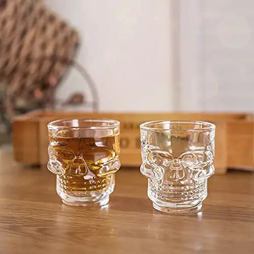 Skull Shape Crystal Clear Glass Shot Glass - 50 ml (Pack Of 12)